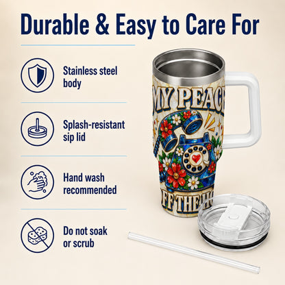 #pl[40oz|White] Retro Rotary Phone 40oz Tumbler, Floral Stainless Steel Travel Cup