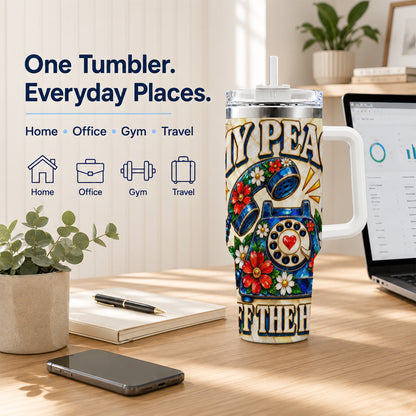 #pl[40oz|White] Retro Rotary Phone 40oz Tumbler, Floral Stainless Steel Travel Cup