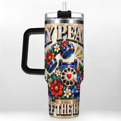 #pl[40oz|Black] Jeweled Rotary Phone 40oz Tumbler, Floral Stainless Steel Travel Cup
