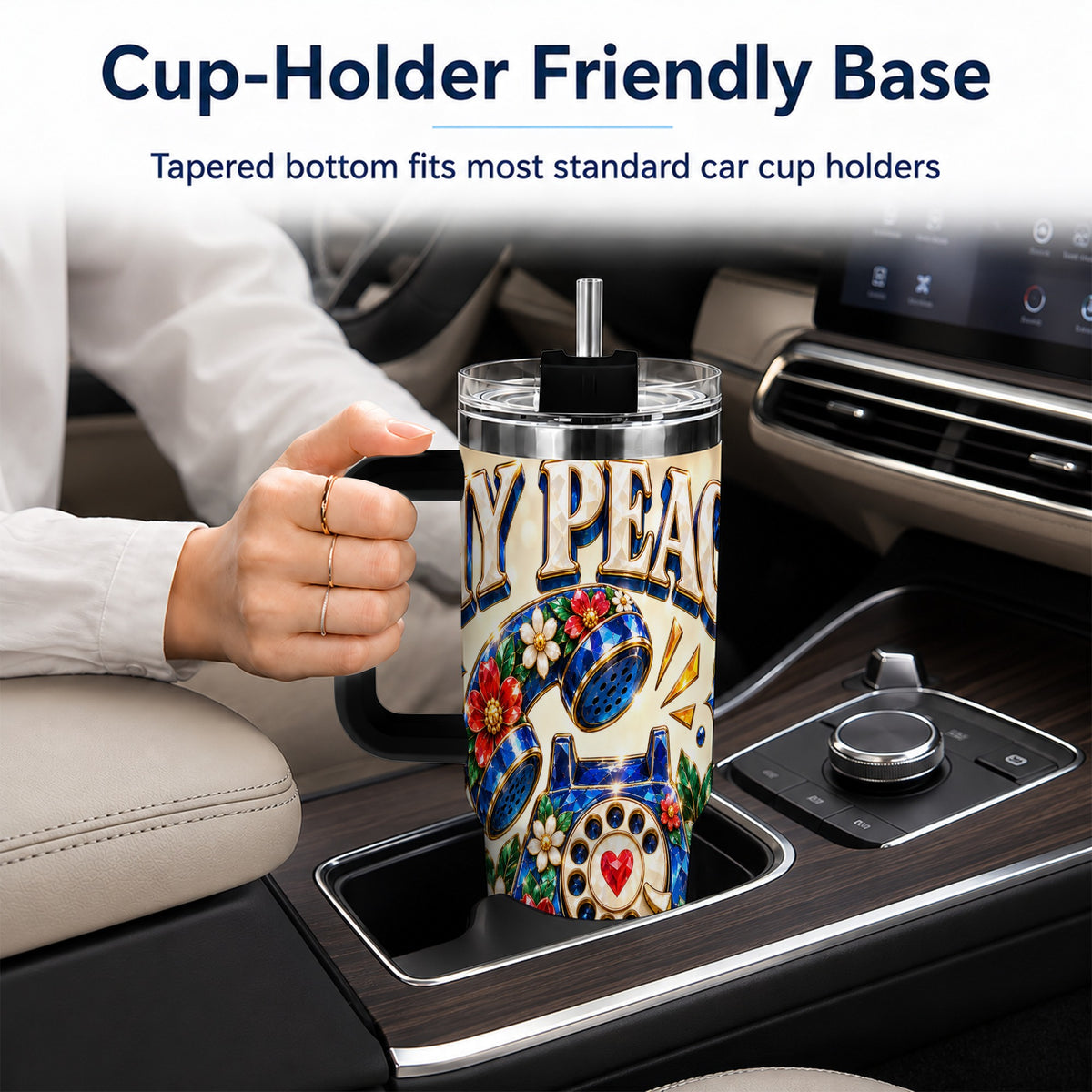 #pl[40oz|Black] Jeweled Rotary Phone 40oz Tumbler, Floral Stainless Steel Travel Cup