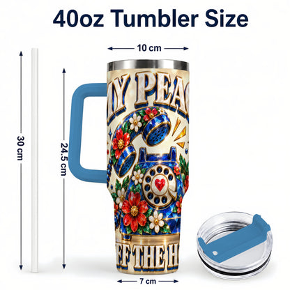 #pl[40oz|Blue] Jeweled Rotary Phone 40oz Tumbler, Floral Stainless Steel Travel Cup