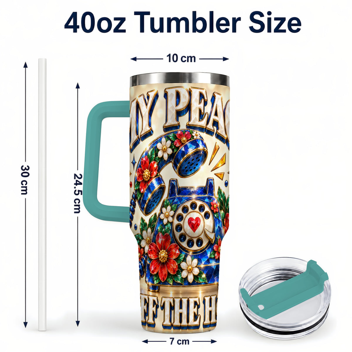 #pl[40oz|Green] Jeweled Rotary Phone 40oz Tumbler, Floral Stainless Steel Travel Cup