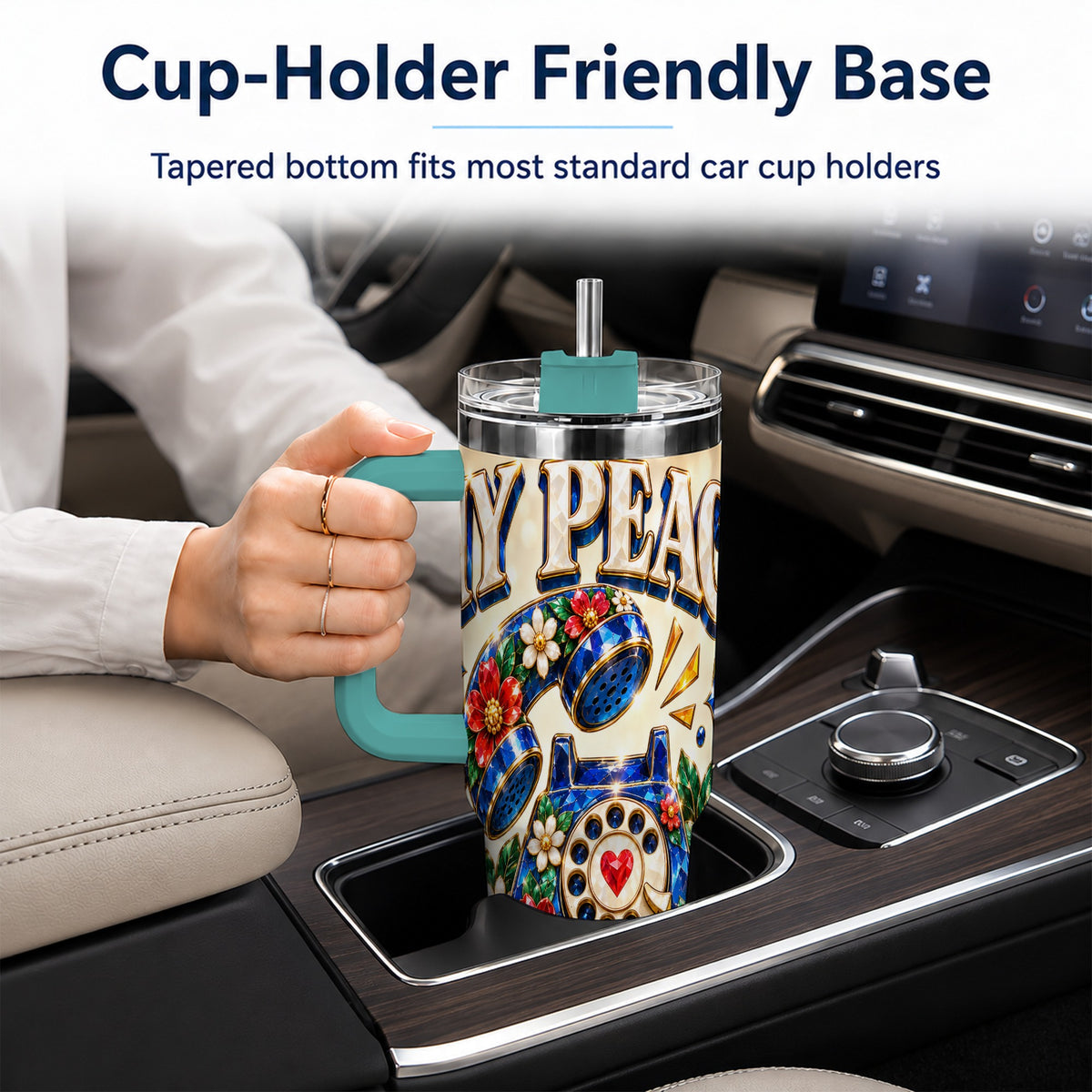 #pl[40oz|Green] Jeweled Rotary Phone 40oz Tumbler, Floral Stainless Steel Travel Cup