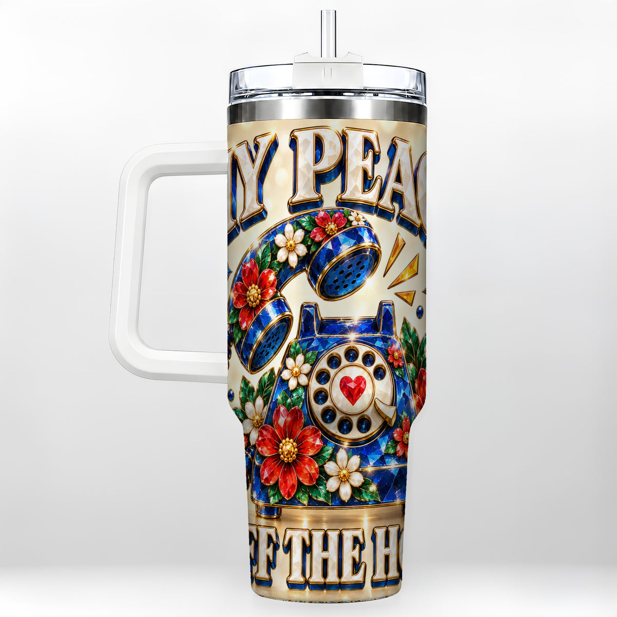 Jeweled Rotary Phone 40oz Tumbler, Floral Stainless Steel Travel Cup