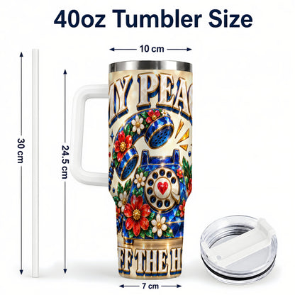 #pl[40oz|White] Jeweled Rotary Phone 40oz Tumbler, Floral Stainless Steel Travel Cup