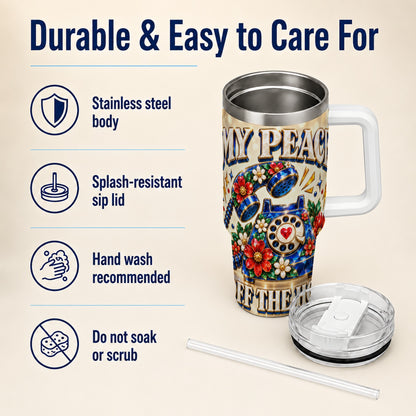 #pl[40oz|White] Jeweled Rotary Phone 40oz Tumbler, Floral Stainless Steel Travel Cup