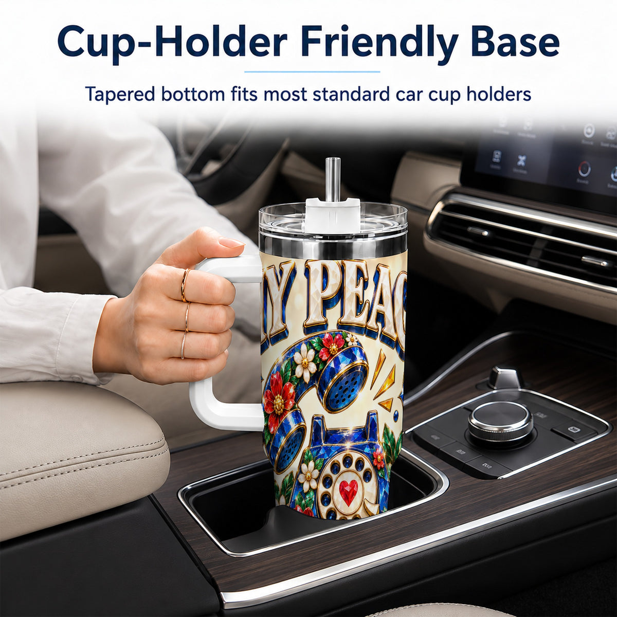 #pl[40oz|White] Jeweled Rotary Phone 40oz Tumbler, Floral Stainless Steel Travel Cup