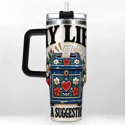 #pl[40oz|Black] Floral Box 40oz Tumbler with Handle, Witty Quote Travel Cup
