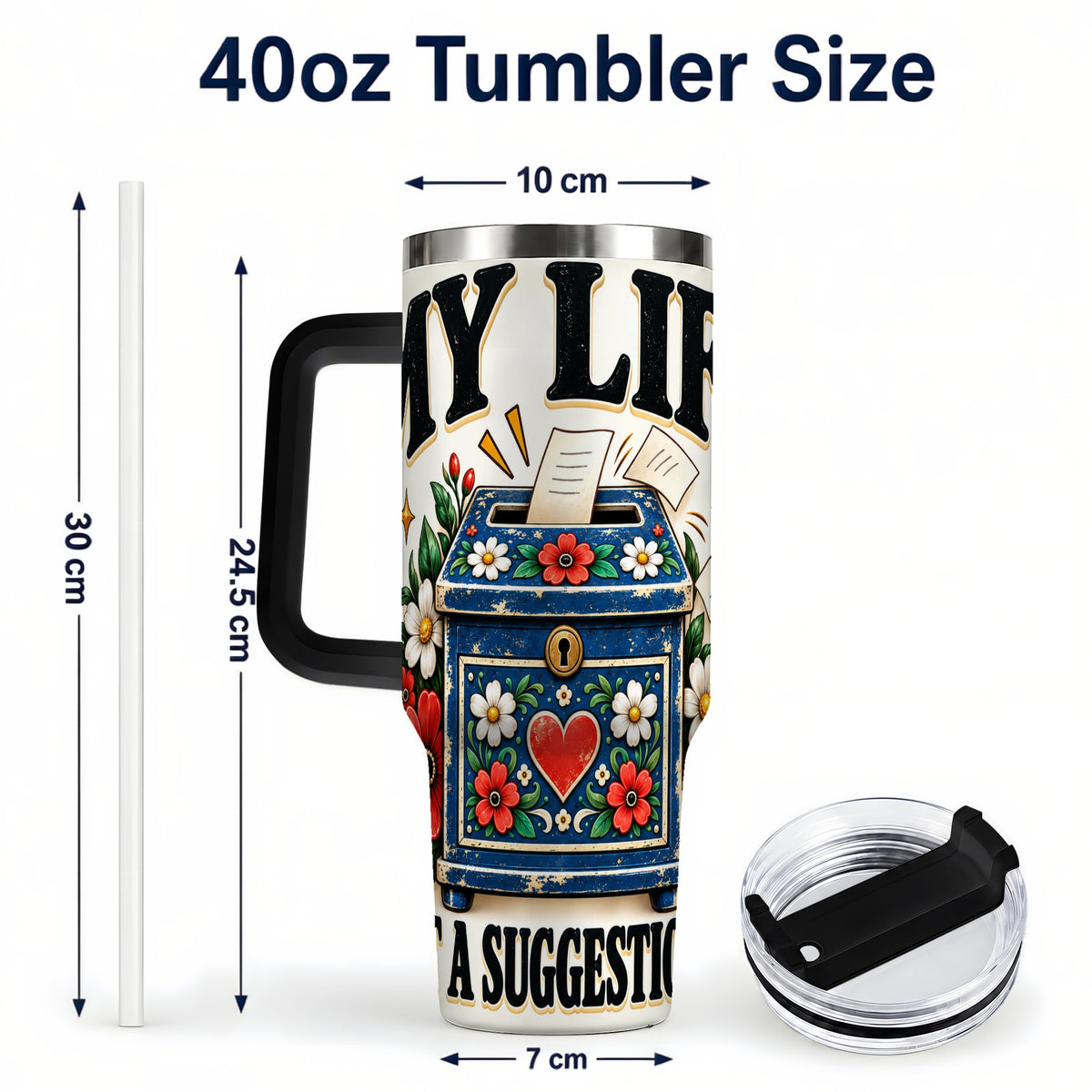 #pl[40oz|Black] Floral Box 40oz Tumbler with Handle, Witty Quote Travel Cup