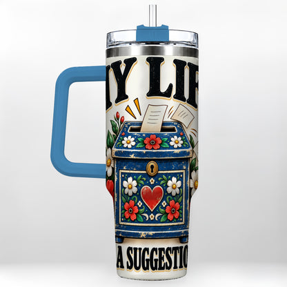 #pl[40oz|Blue] Floral Box 40oz Tumbler with Handle, Witty Quote Travel Cup