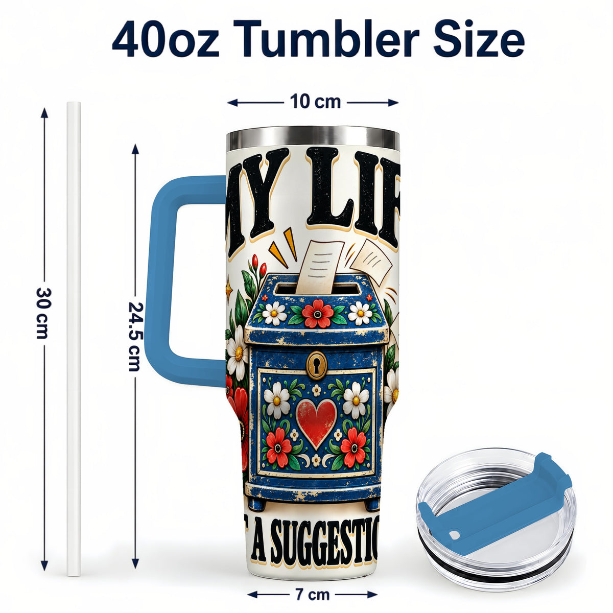 #pl[40oz|Blue] Floral Box 40oz Tumbler with Handle, Witty Quote Travel Cup
