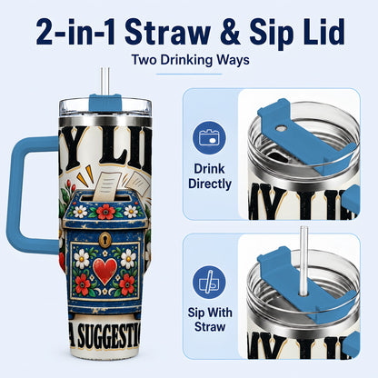 #pl[40oz|Blue] Floral Box 40oz Tumbler with Handle, Witty Quote Travel Cup