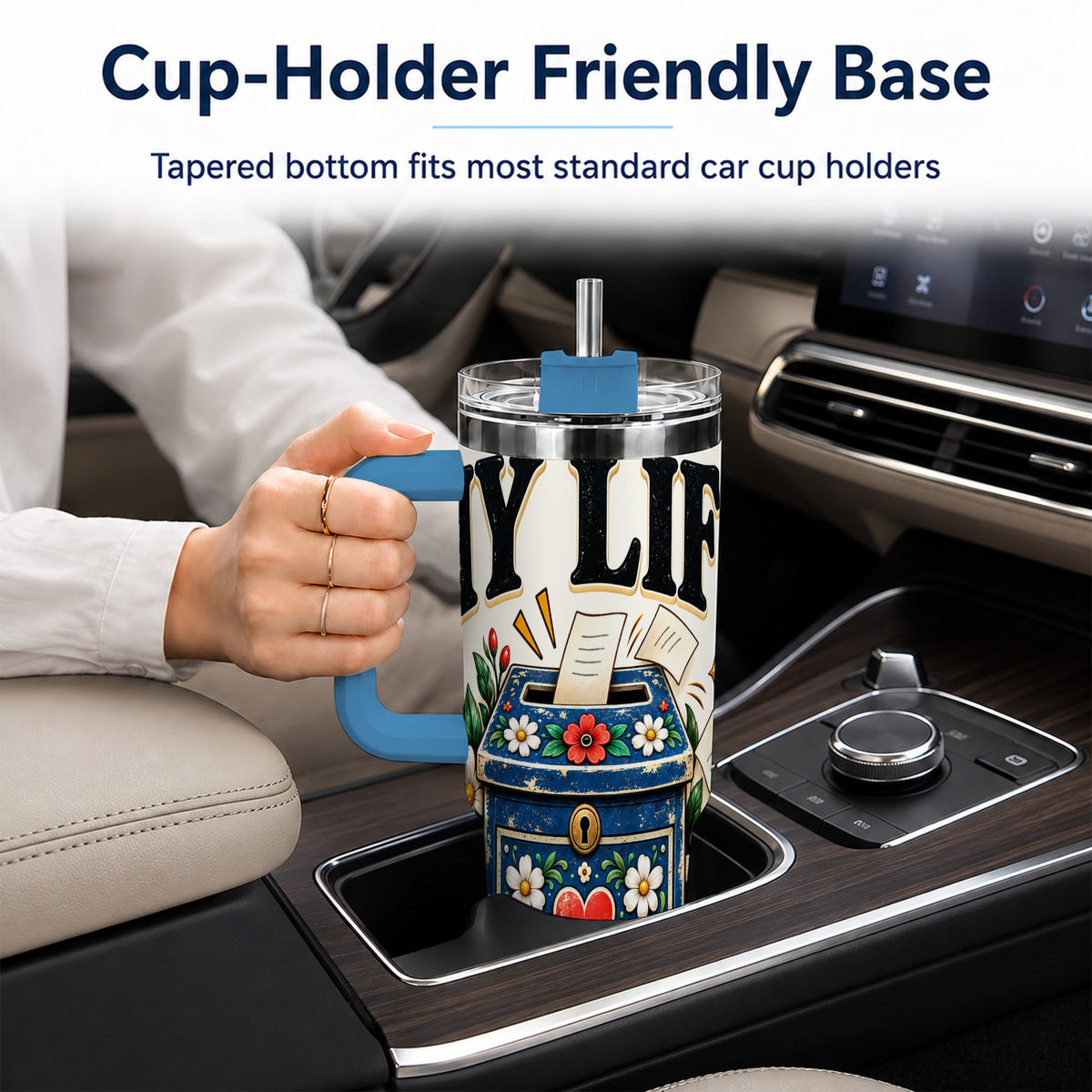 #pl[40oz|Blue] Floral Box 40oz Tumbler with Handle, Witty Quote Travel Cup