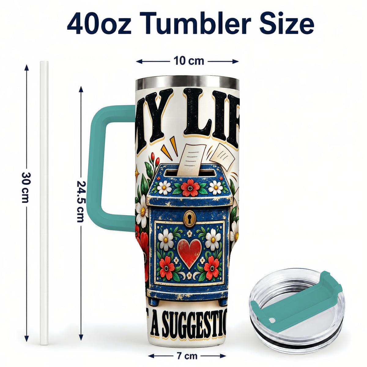 #pl[40oz|Green] Floral Box 40oz Tumbler with Handle, Witty Quote Travel Cup