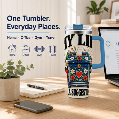 #pl[40oz|Blue] Floral Box 40oz Tumbler with Handle, Witty Quote Travel Cup
