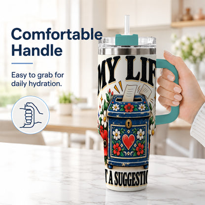 #pl[40oz|Green] Floral Box 40oz Tumbler with Handle, Witty Quote Travel Cup