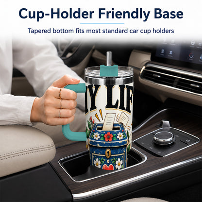 #pl[40oz|Green] Floral Box 40oz Tumbler with Handle, Witty Quote Travel Cup