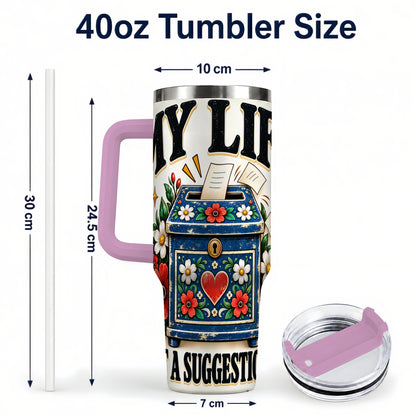 #pl[40oz|Pink] Floral Box 40oz Tumbler with Handle, Witty Quote Travel Cup
