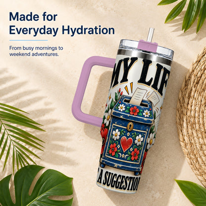 #pl[40oz|Pink] Floral Box 40oz Tumbler with Handle, Witty Quote Travel Cup