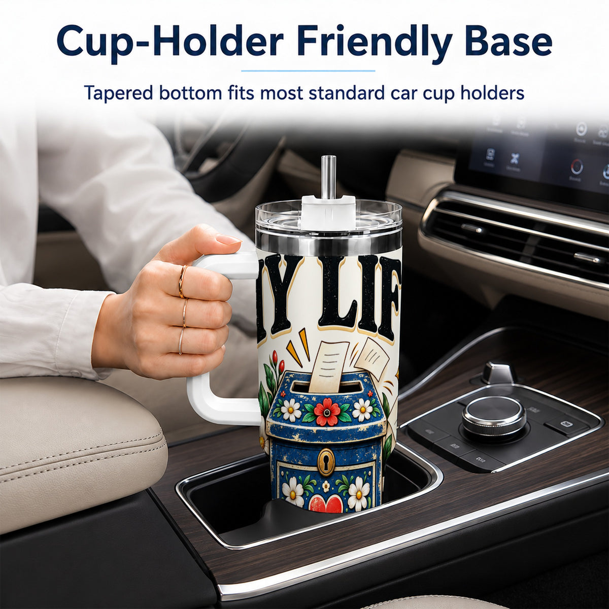 #pl[40oz|White] Floral Box 40oz Tumbler with Handle, Witty Quote Travel Cup