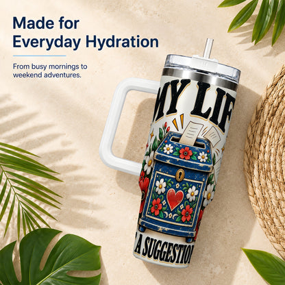 #pl[40oz|White] Floral Box 40oz Tumbler with Handle, Witty Quote Travel Cup