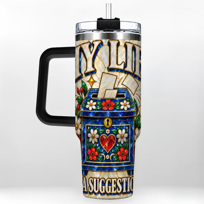 #pl[40oz|Black] Floral Box 40oz Tumbler with Handle, Stained Glass Style Travel Cup