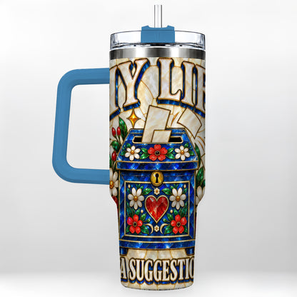 #pl[40oz|Blue] Floral Box 40oz Tumbler with Handle, Stained Glass Style Travel Cup