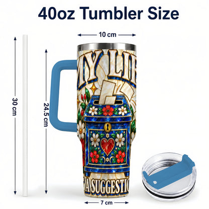 #pl[40oz|Blue] Floral Box 40oz Tumbler with Handle, Stained Glass Style Travel Cup