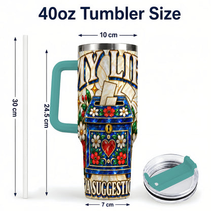 #pl[40oz|Green] Floral Box 40oz Tumbler with Handle, Stained Glass Style Travel Cup