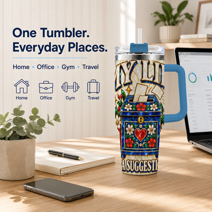 #pl[40oz|Blue] Floral Box 40oz Tumbler with Handle, Stained Glass Style Travel Cup
