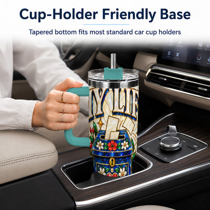 #pl[40oz|Green] Floral Box 40oz Tumbler with Handle, Stained Glass Style Travel Cup