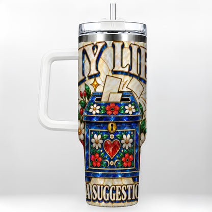 Floral Box 40oz Tumbler with Handle, Stained Glass Style Travel Cup