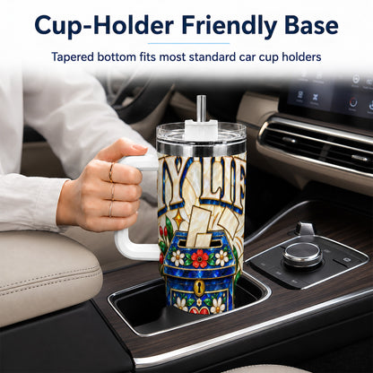 #pl[40oz|White] Floral Box 40oz Tumbler with Handle, Stained Glass Style Travel Cup