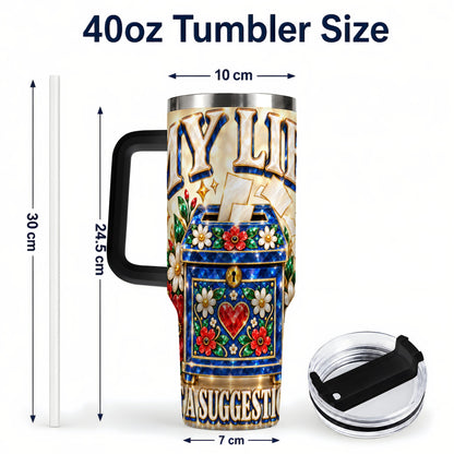 #pl[40oz|Black] Jeweled Floral Box 40oz Tumbler with Handle, Witty Travel Cup