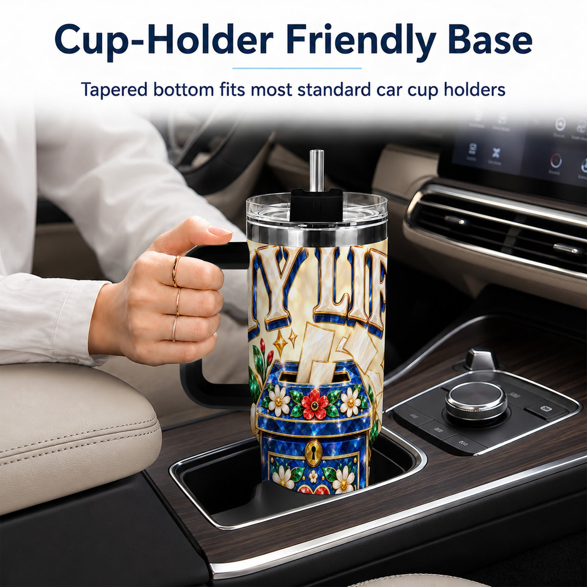 #pl[40oz|Black] Jeweled Floral Box 40oz Tumbler with Handle, Witty Travel Cup