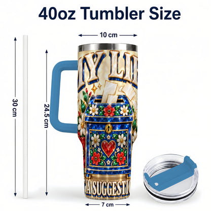 #pl[40oz|Blue] Jeweled Floral Box 40oz Tumbler with Handle, Witty Travel Cup