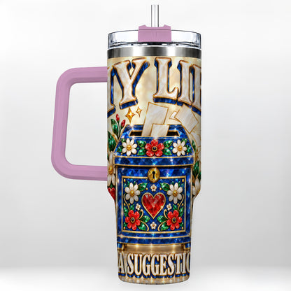 #pl[40oz|Pink] Jeweled Floral Box 40oz Tumbler with Handle, Witty Travel Cup