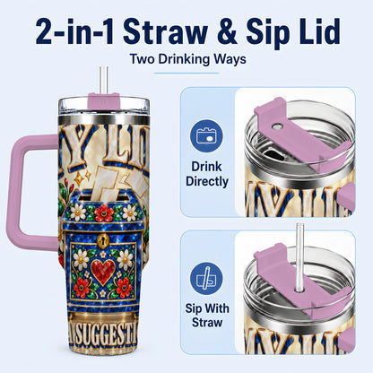 #pl[40oz|Pink] Jeweled Floral Box 40oz Tumbler with Handle, Witty Travel Cup