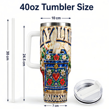 #pl[40oz|White] Jeweled Floral Box 40oz Tumbler with Handle, Witty Travel Cup