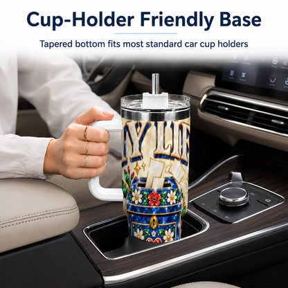 #pl[40oz|White] Jeweled Floral Box 40oz Tumbler with Handle, Witty Travel Cup