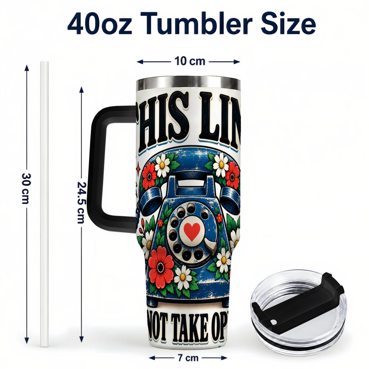 #pl[40oz|Black] Retro Rotary Phone 40oz Tumbler with Handle, Floral Travel Cup