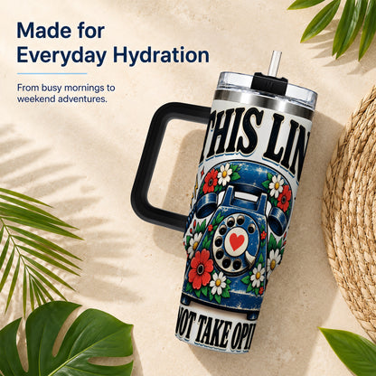 #pl[40oz|Black] Retro Rotary Phone 40oz Tumbler with Handle, Floral Travel Cup
