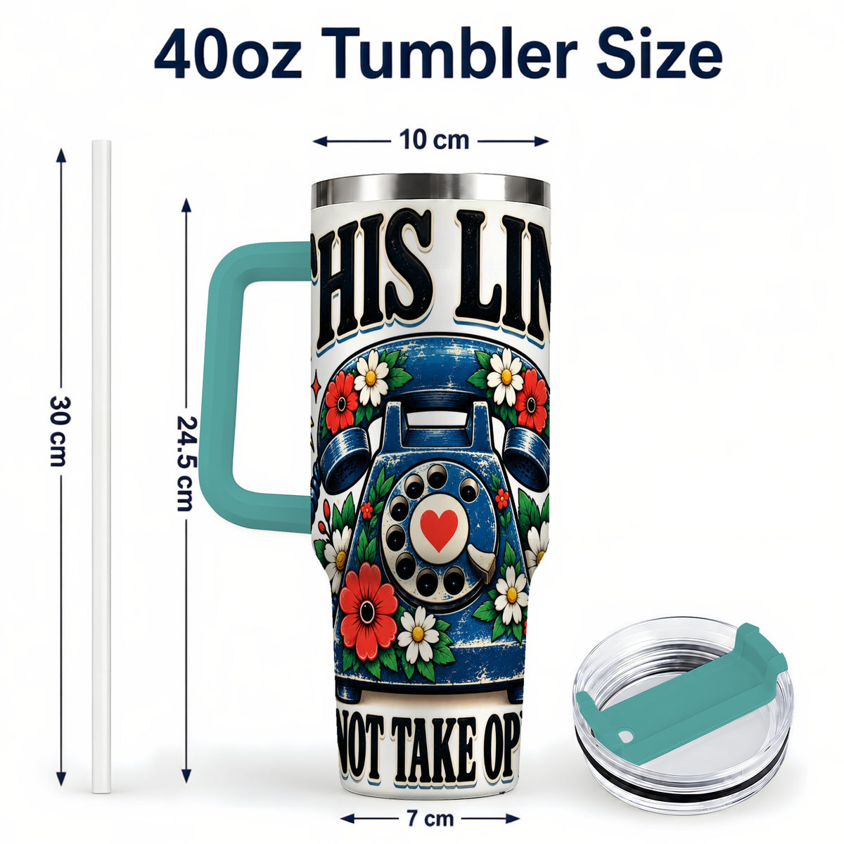 #pl[40oz|Green] Retro Rotary Phone 40oz Tumbler with Handle, Floral Travel Cup