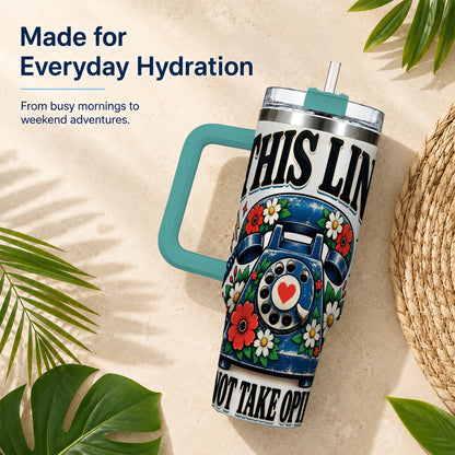 #pl[40oz|Green] Retro Rotary Phone 40oz Tumbler with Handle, Floral Travel Cup