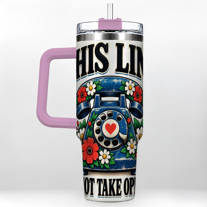 #pl[40oz|Pink] Retro Rotary Phone 40oz Tumbler with Handle, Floral Travel Cup
