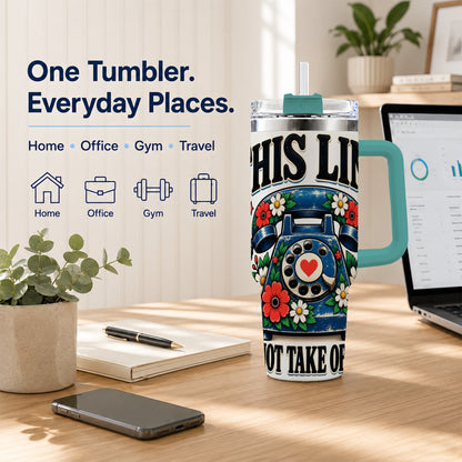 #pl[40oz|Green] Retro Rotary Phone 40oz Tumbler with Handle, Floral Travel Cup
