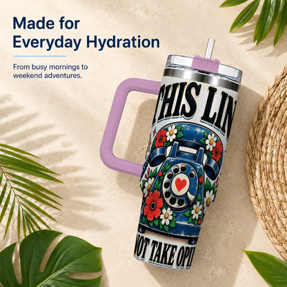 #pl[40oz|Pink] Retro Rotary Phone 40oz Tumbler with Handle, Floral Travel Cup