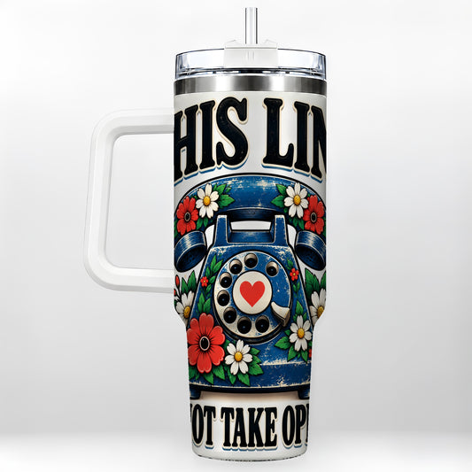 Retro Rotary Phone 40oz Tumbler with Handle, Floral Travel Cup
