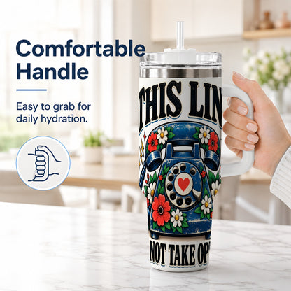 #pl[40oz|White] Retro Rotary Phone 40oz Tumbler with Handle, Floral Travel Cup