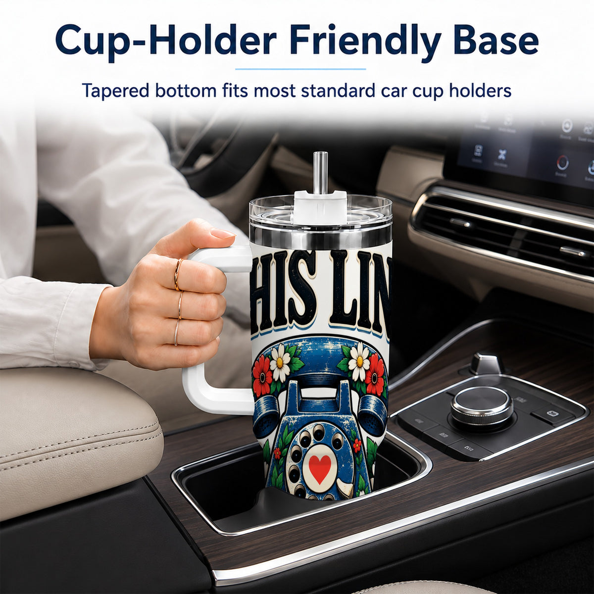 #pl[40oz|White] Retro Rotary Phone 40oz Tumbler with Handle, Floral Travel Cup
